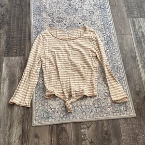 Jcrew tan striped sweater top with front tie (small)
